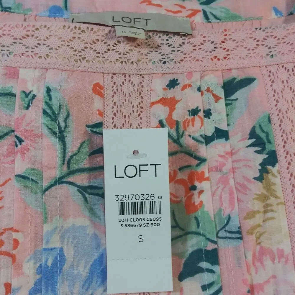 Loft Garden Lacy Tiered Square Neck Top Angel Pink Size Small